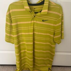 Nike golf Men’s Lime Green and Cream Striped Dri-FIT Polo
